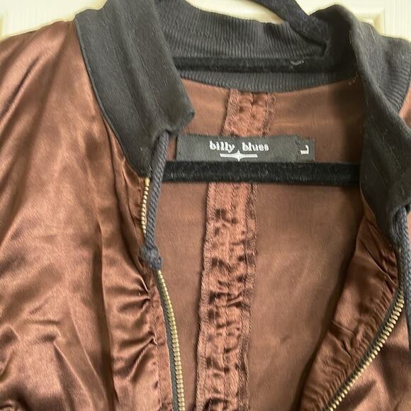 Jacket choc brown zip front long sleeves shirred body & sleeves Darling ties - Picture 2 of 4
